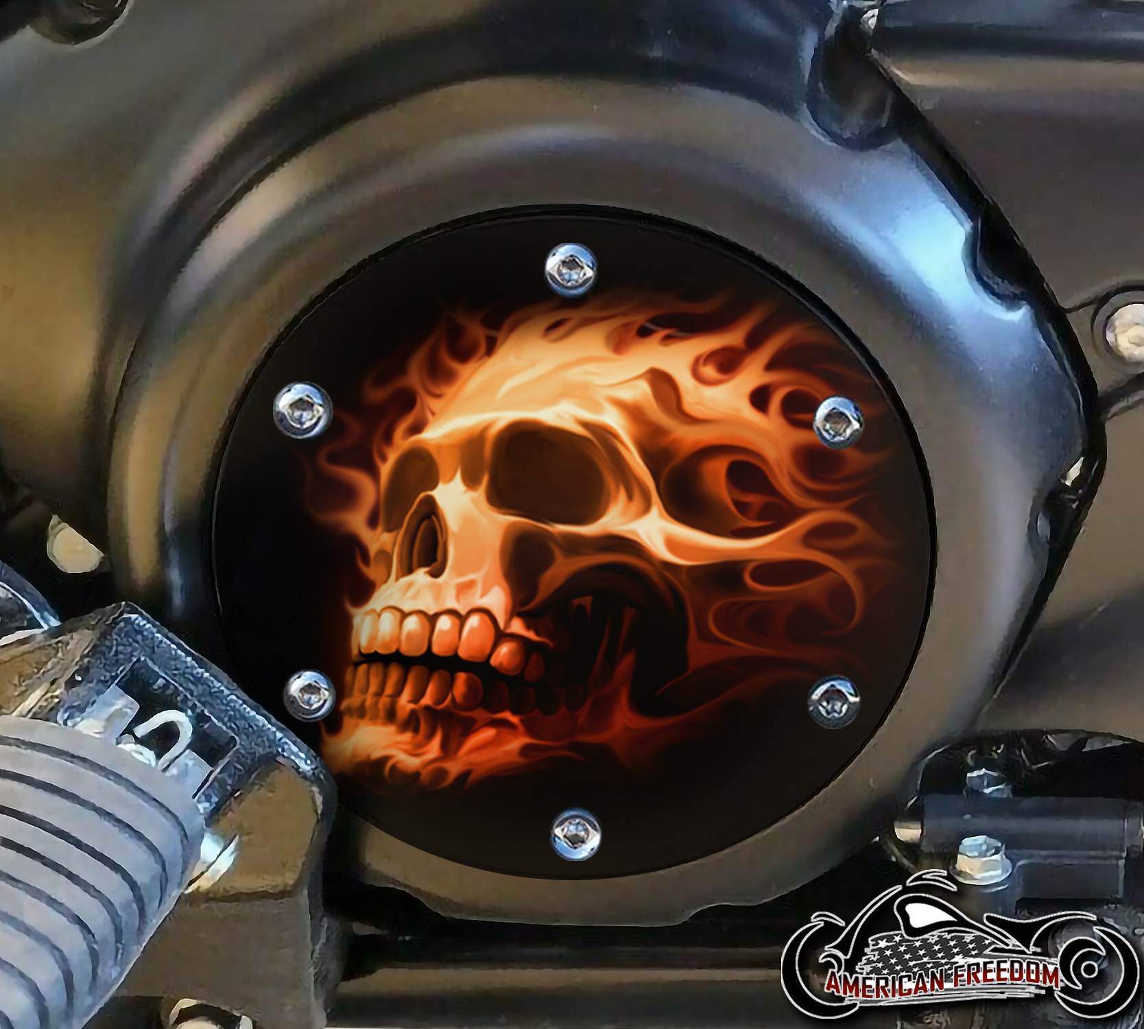 SUZUKI M109R Derby/Engine Cover - Orange Fire Skull
